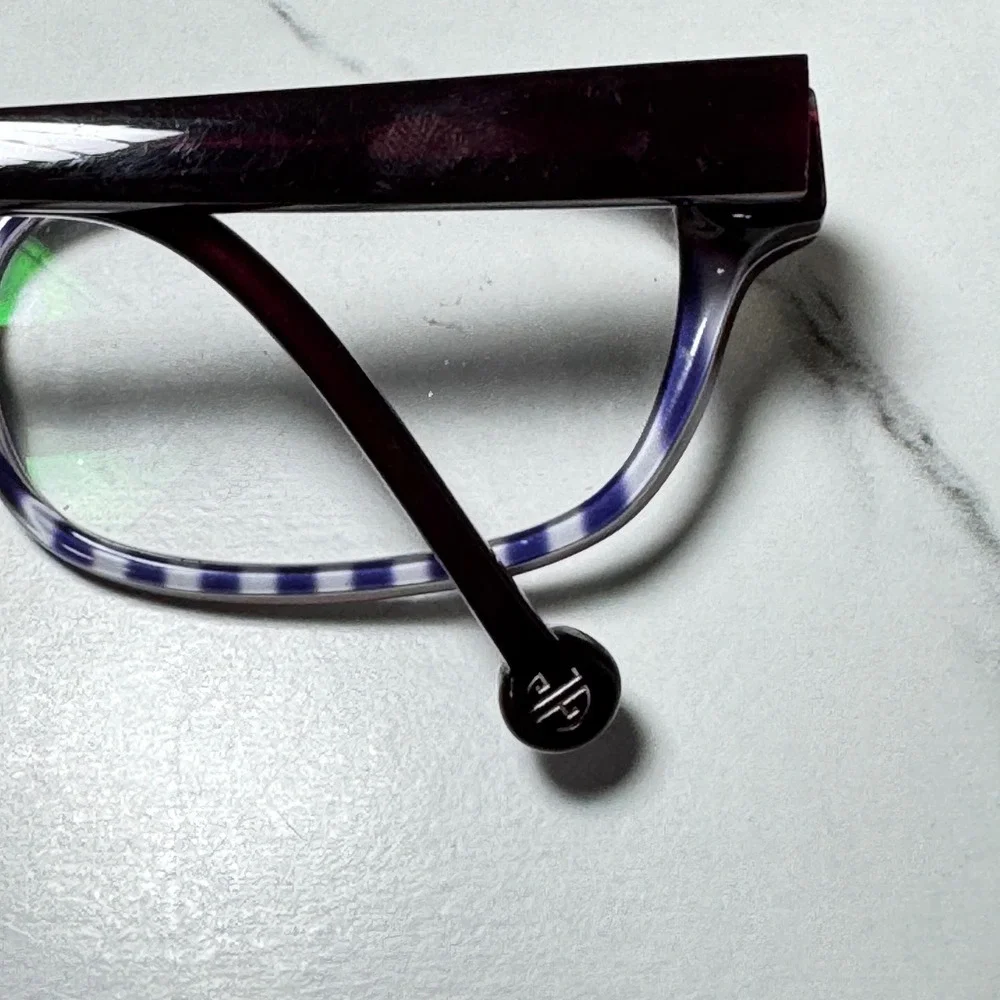 Jonathan Adler Burgundy Rectangular Eyeglass Frames Blue White Stripe 53-17-135